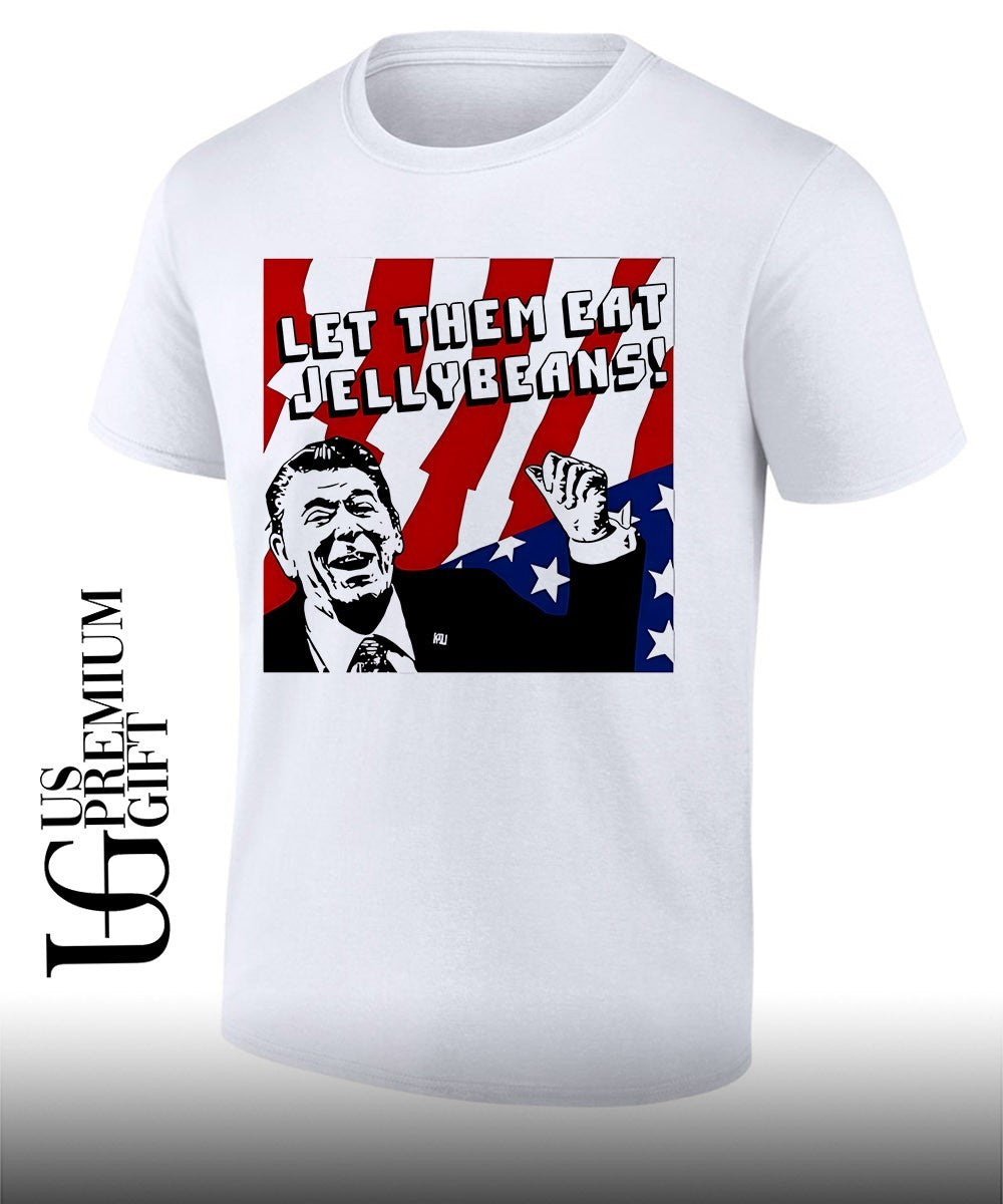 Ronald Reagan let them eat jellybeans American flag shirt