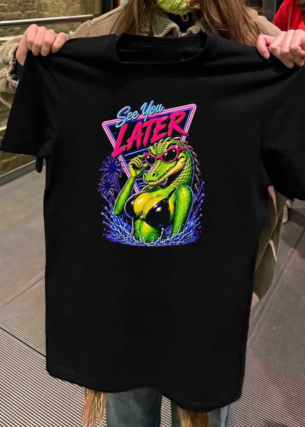 See You Later Crocodile Basking in a Bikini Purple Retro T-Shirt