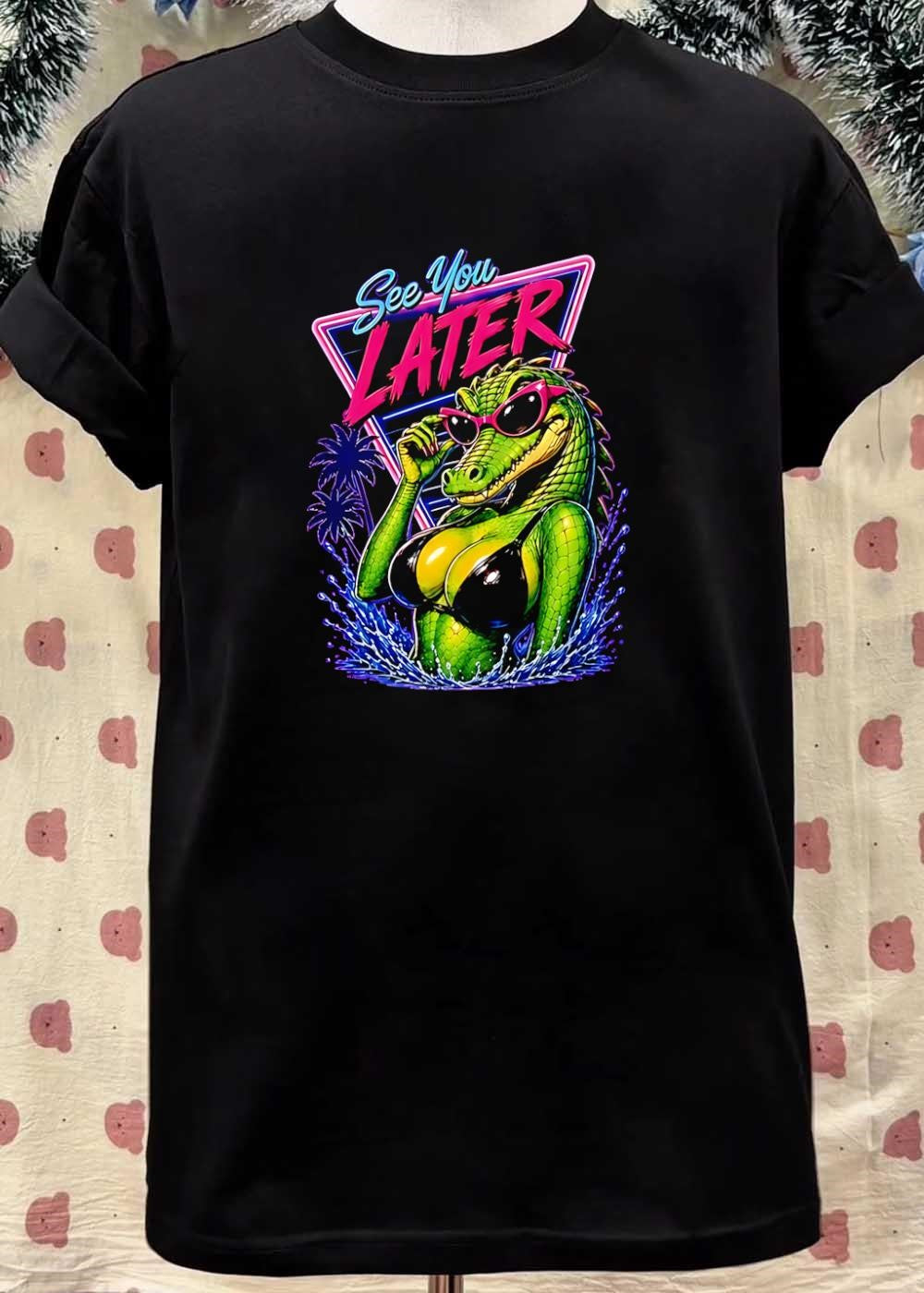 See You Later Crocodile Basking in a Bikini Purple Retro T-Shirt