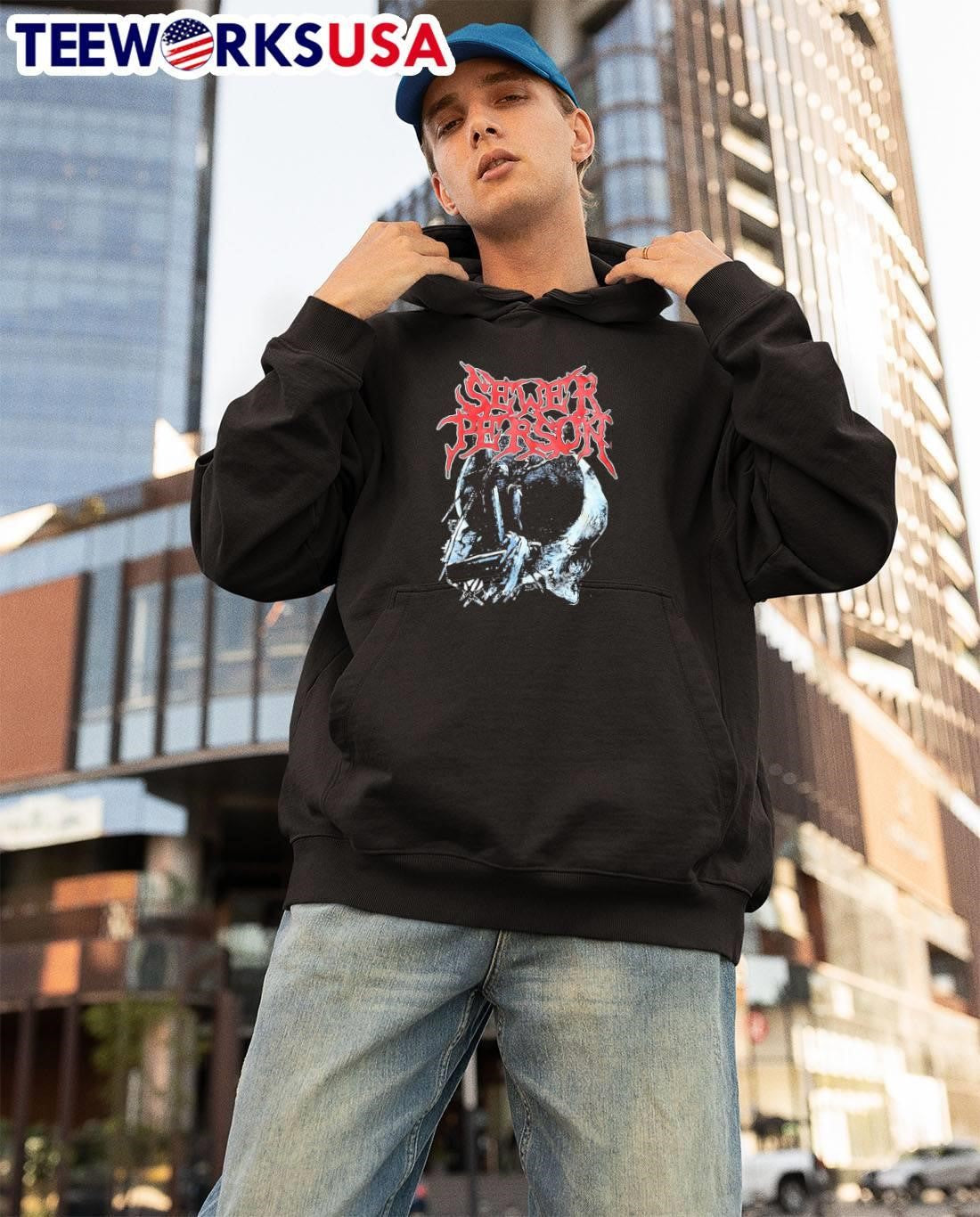 Sewer Person Skull Grunge Print T-Shirt
