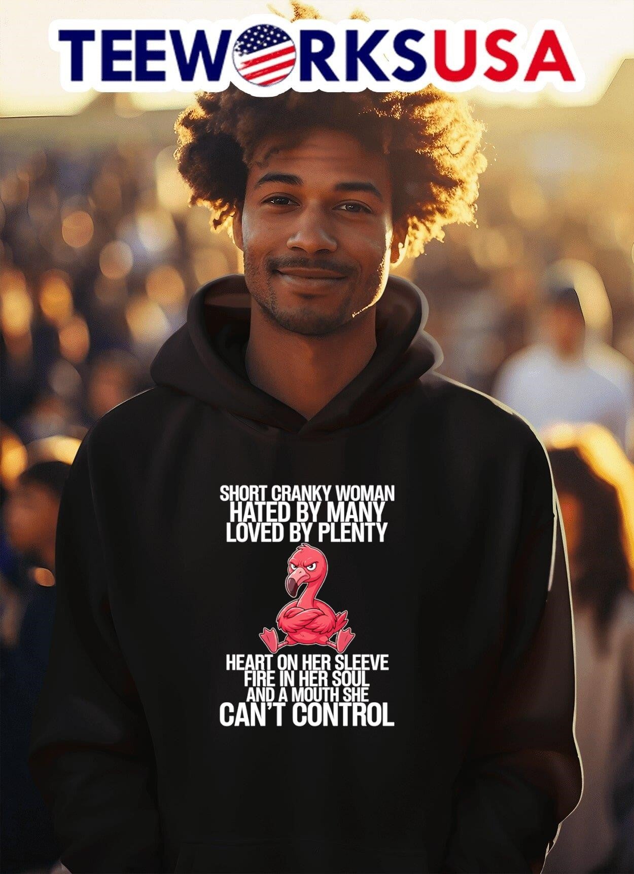 Short Cranky Woman Hated By Many Loved By Plenty Heart On Her Sleeve Fire In Her Soul Flamingo Shirt