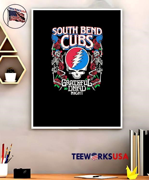 South Bend Cubs Grateful Dead Night Skeleton Rose shirt