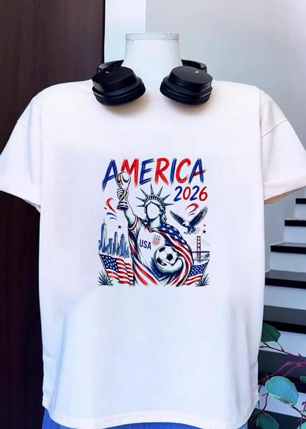 Statue of Liberty Holding Trophy and Soccer Ball America 2026 USA T-Shirt