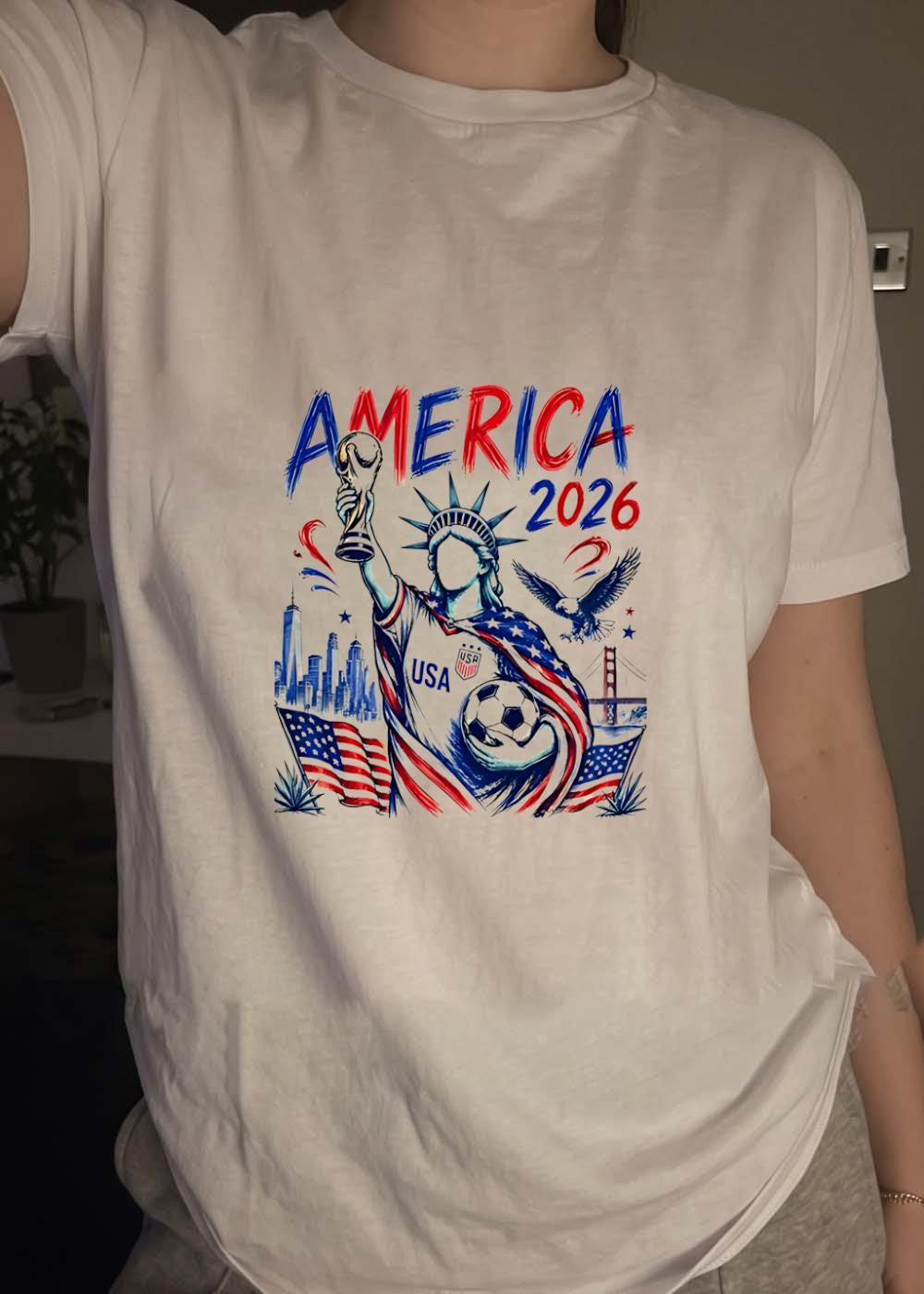 Statue of Liberty Holding Trophy and Soccer Ball America 2026 USA T-Shirt