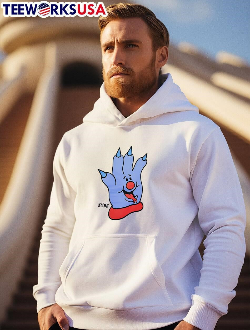 Sting Blue Cartoon Hand Character Mascot T-Shirt