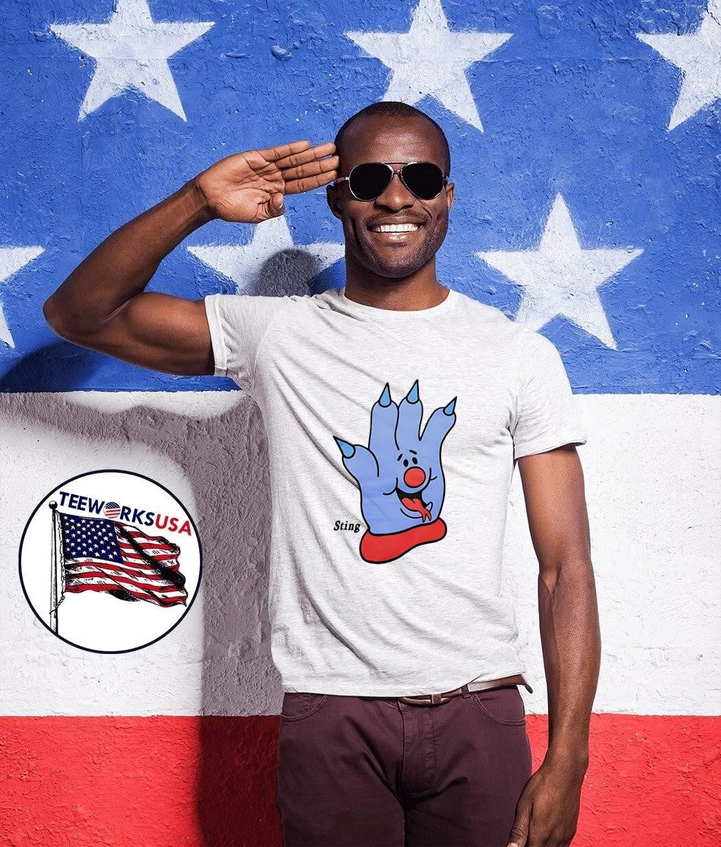 Sting Blue Cartoon Hand Character Mascot T-Shirt
