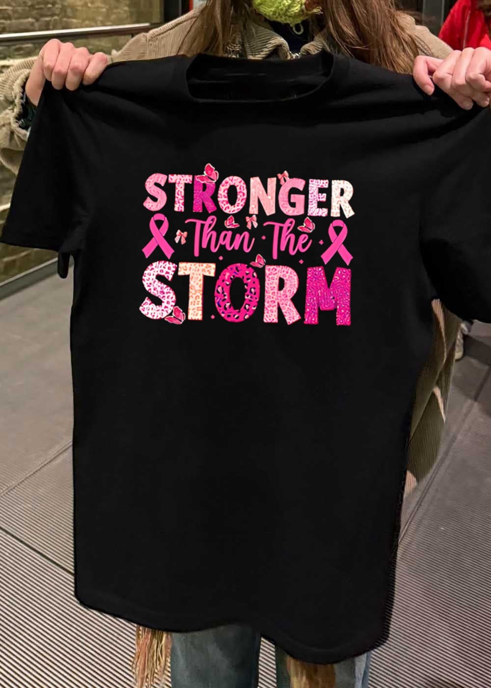 Stronger Than The Storm Pink Ribbon Awareness Butterfly T-Shirt