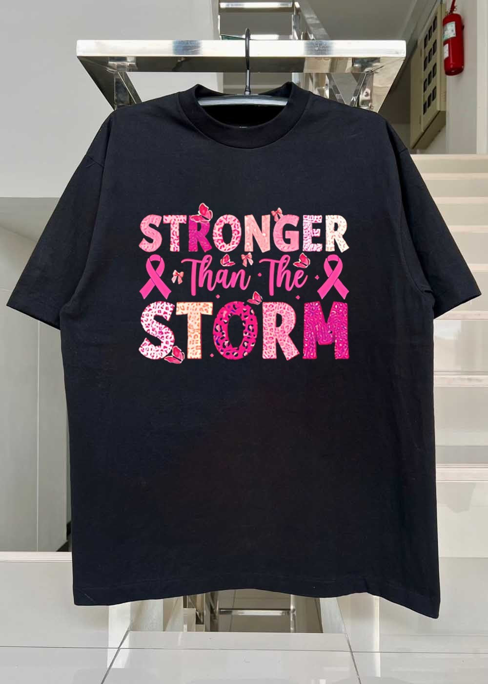 Stronger Than The Storm Pink Ribbon Awareness Butterfly T-Shirt