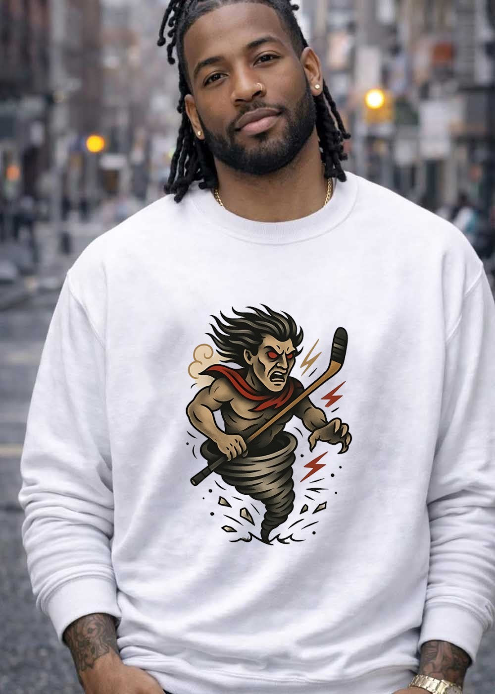 Tattoo Hockey Player Tornado Angry Sport Graphic T-Shirt