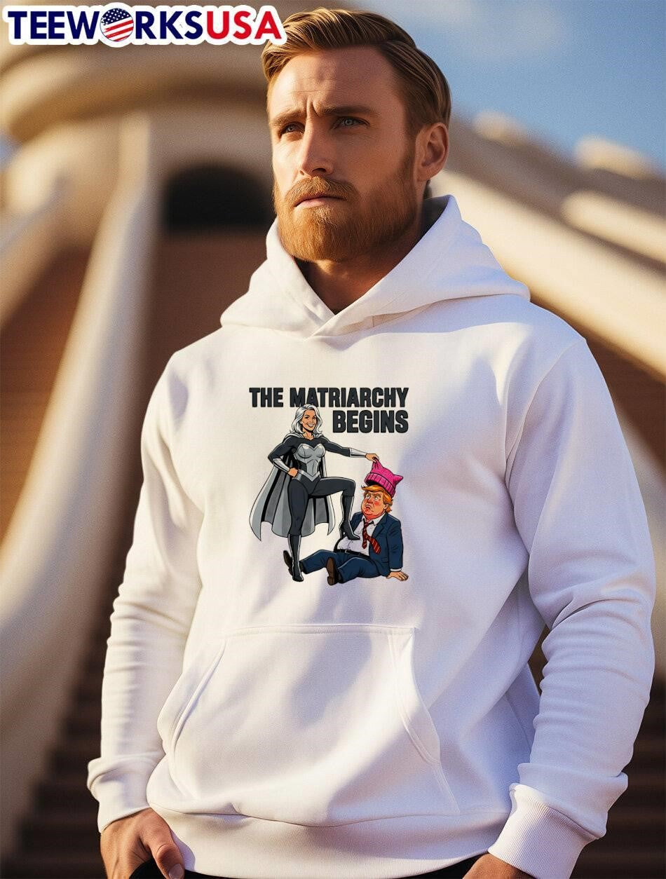 The Matriarchy Begins Superhero Woman Putting Pussy Hat on Trump shirt