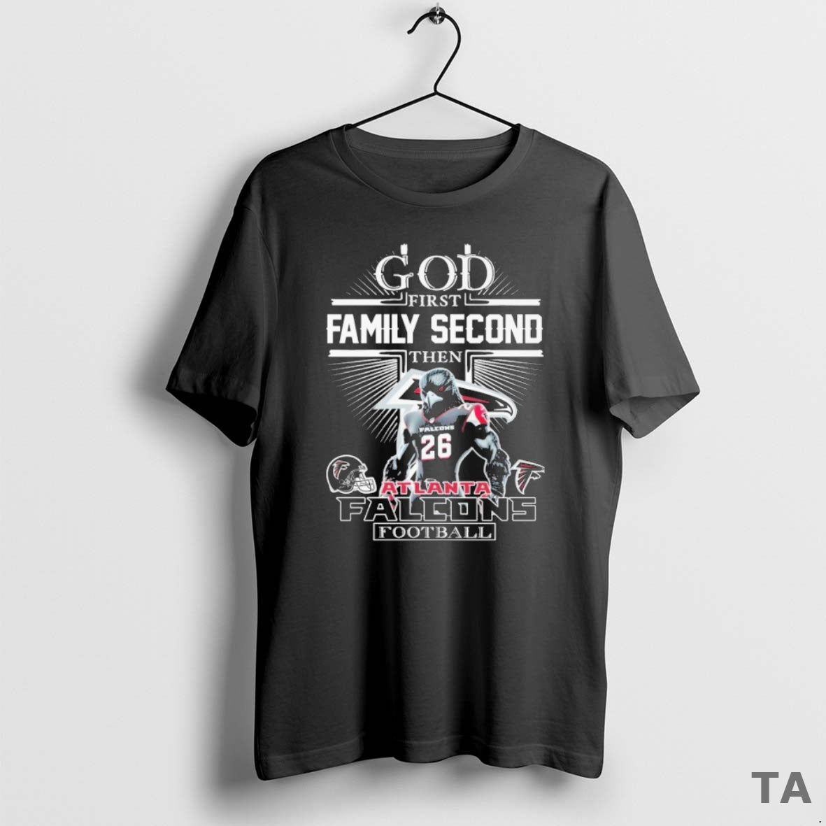 Top God First Family Second Then Atlanta Falcons Mascot T-Shirts, Hoodie, Sweatshirt
