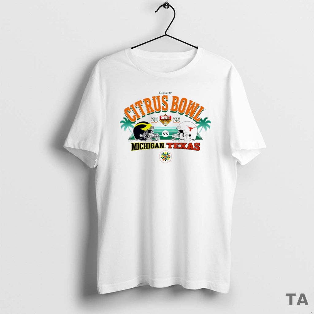 Top Michigan Wolverines Vs Texas Longhorns Cheez Citrus Bowl 2025 Helmet Circle T-Shirts, Hoodie, Sweatshirt