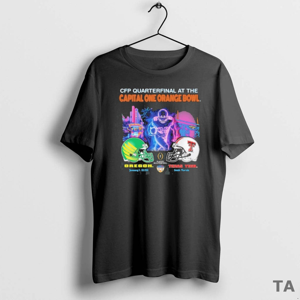 Top Oregon Vs Texas Tech 2026 Cfp Orange Bowl Art Deco Game T-Shirts, Hoodie, Sweatshirt