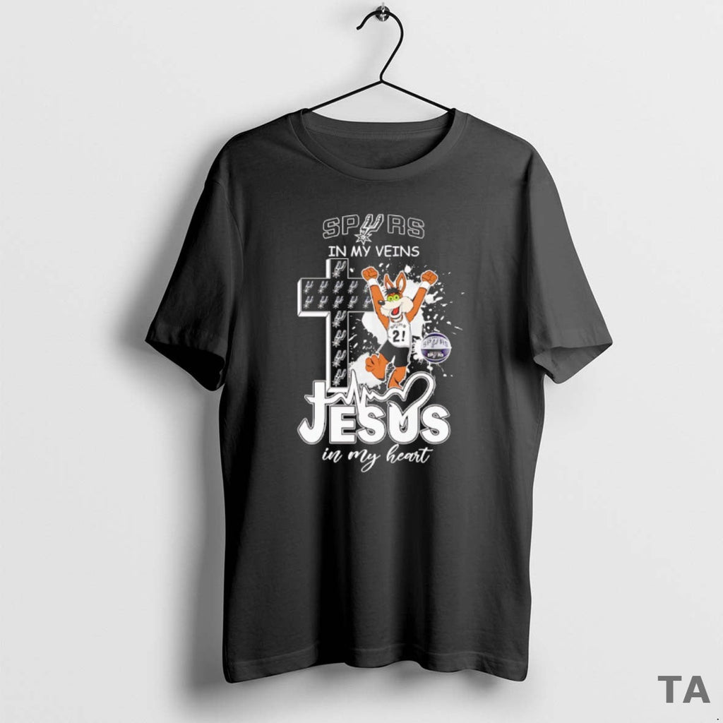 Top San Antonio Spurs Mascot My Veins Jesus My Heart T-Shirts, Hoodie, Sweatshirt