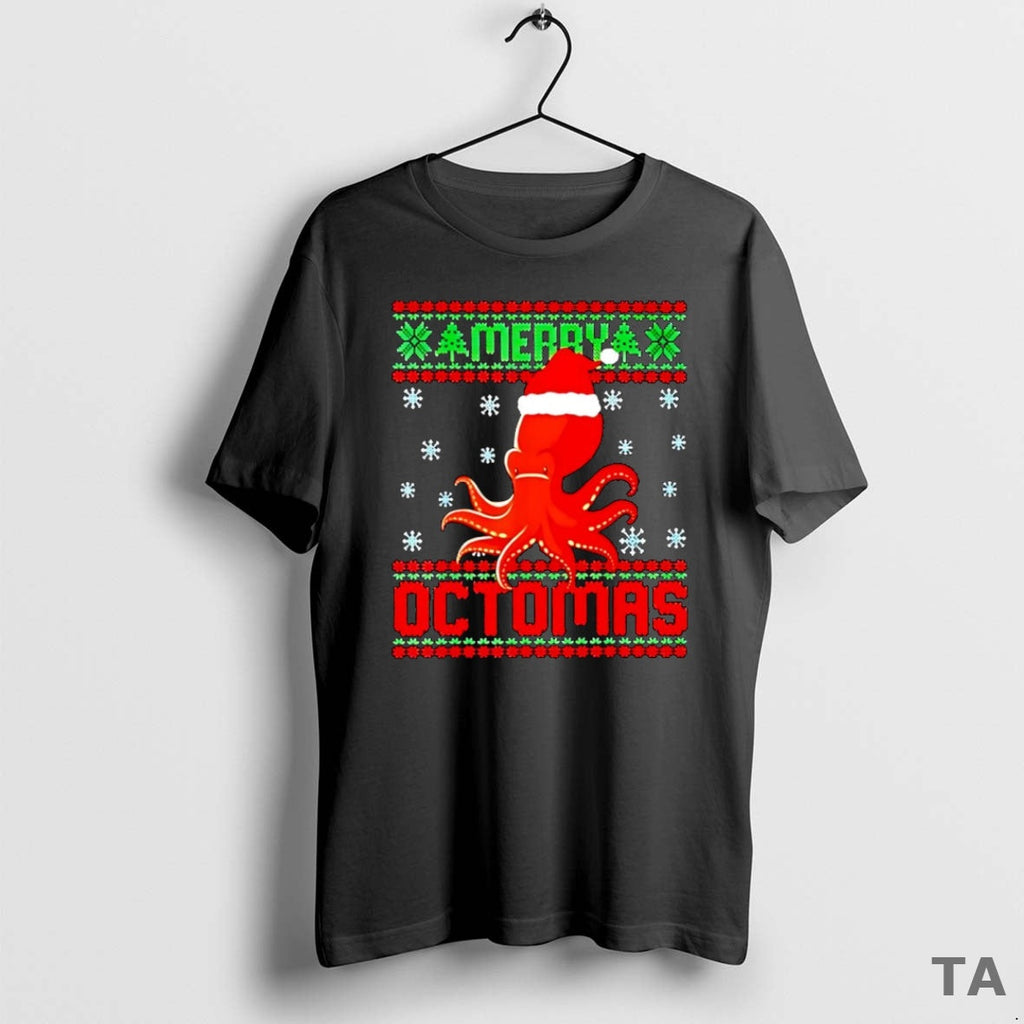 Top Santa Hat Octopus Merry Octomas Ugly T-Shirts, Hoodie, Sweatshirt