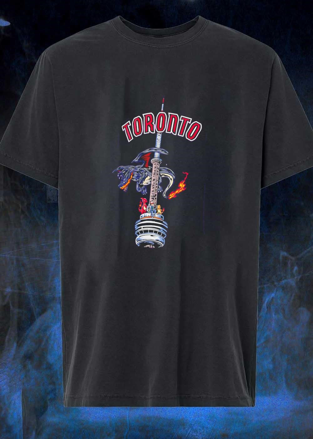 Toronto Ash and Charizard Resting on CN Tower T-Shirt