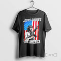 Trending Jesus Christ I Love America Rifle American Flag T-Shirts, Hoodie, Sweatshirt