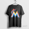 Trending Miami Marlins Logo Stylized Metallic Letter M Red Blue Yellow Stripes T-Shirts, Hoodie, Sweatshirt