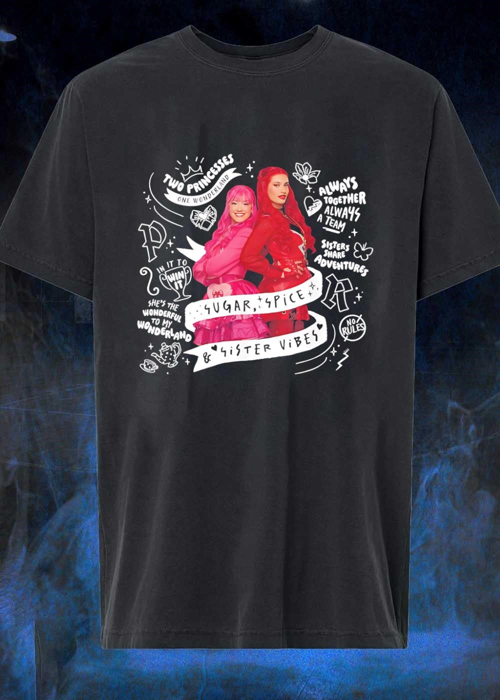 Two Princesses One Wonderland Sugar Spice Sister Vibes shirt