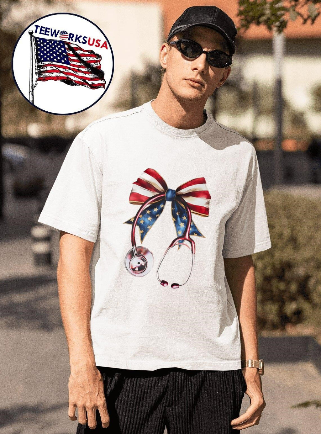 USA Flag Bow And Stethoscope Shirt