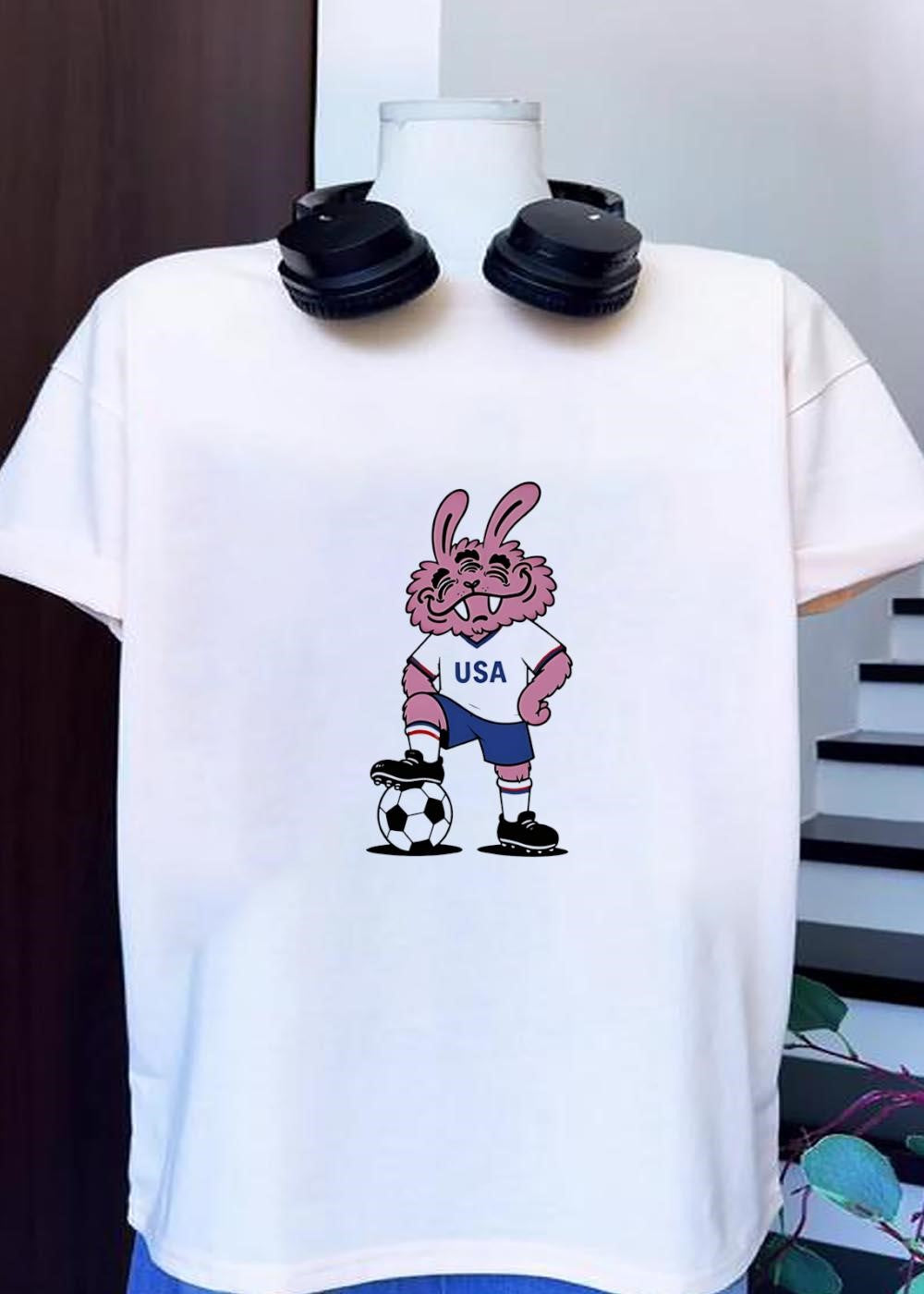 USA Rabbit Mascot Soccer Player USA Shirt