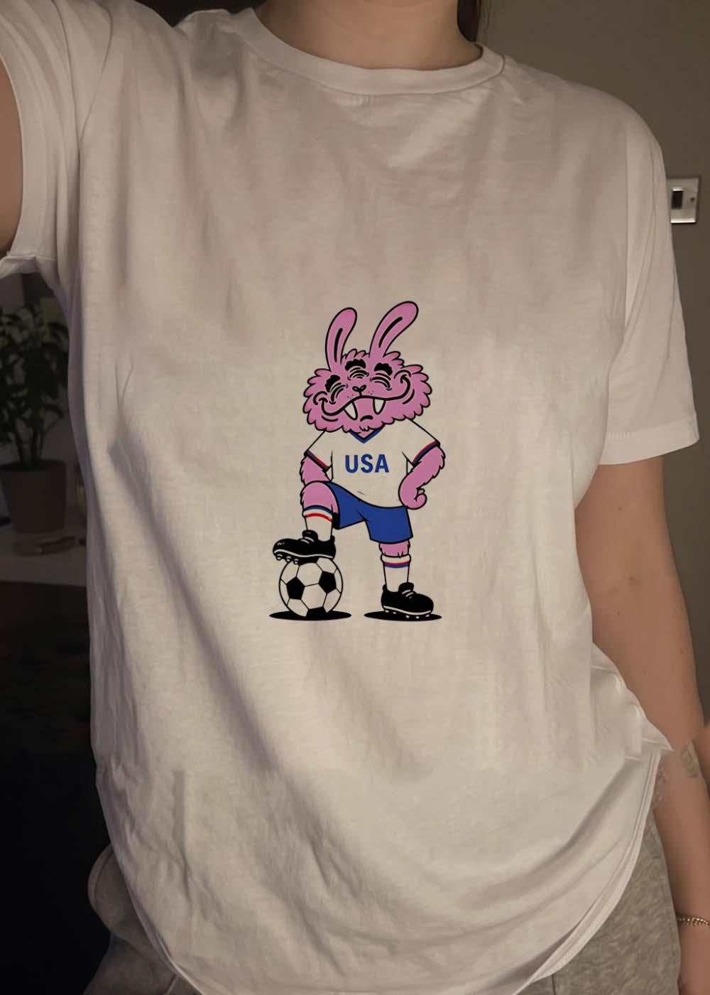 USA Rabbit Mascot Soccer Player USA Shirt
