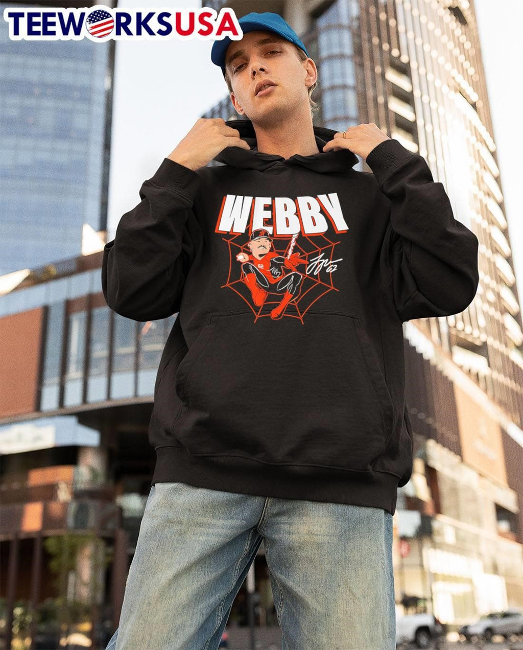 Webby spider web baseball player shirt