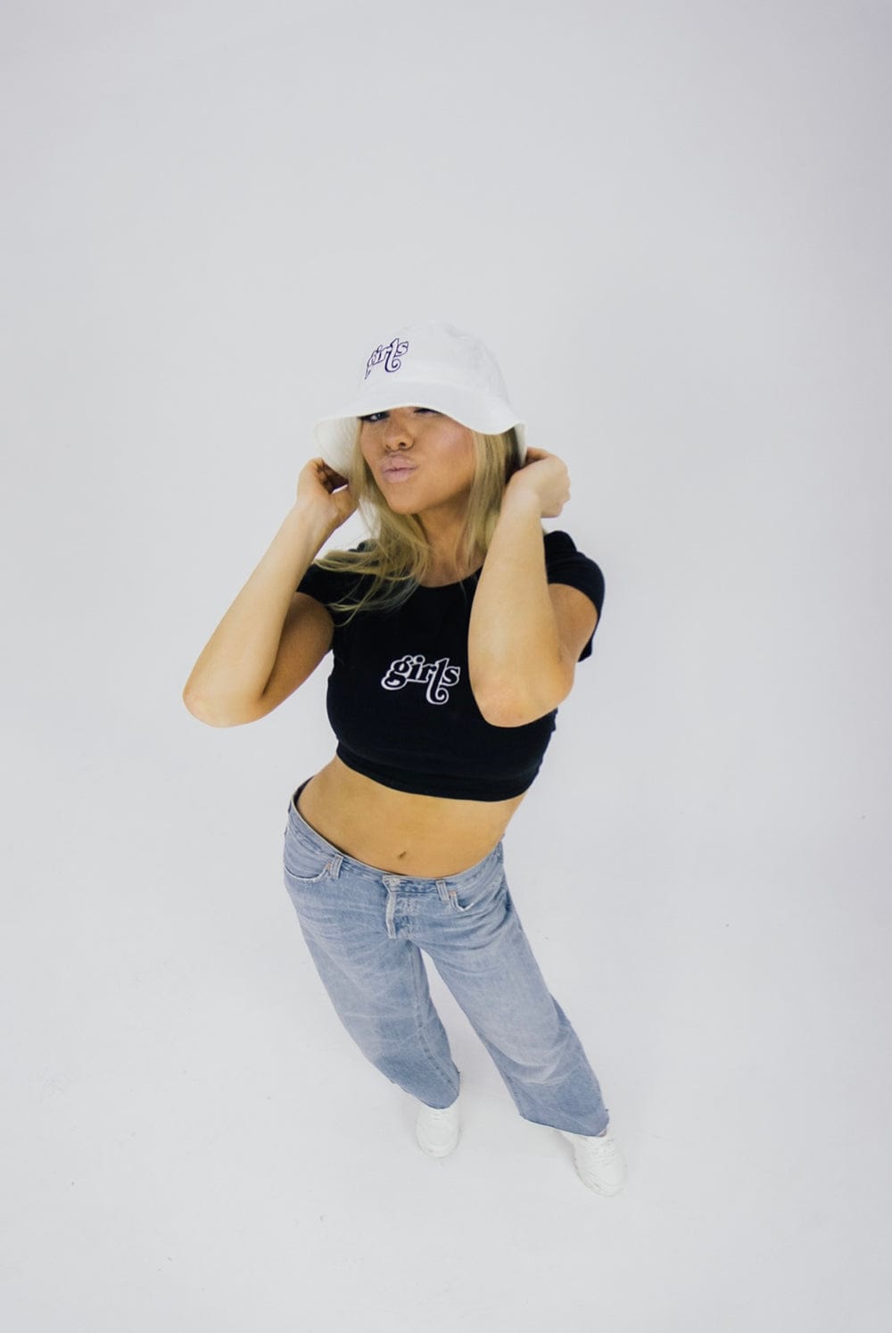 Becca Moore: Girls White Bucket Hat