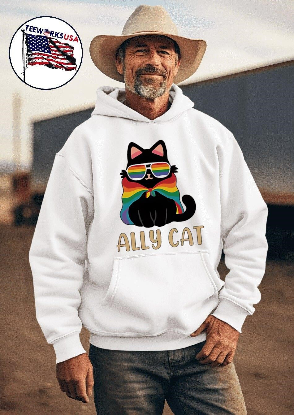 Ally Cat Rainbow Glasses And Cape Cat Shirt