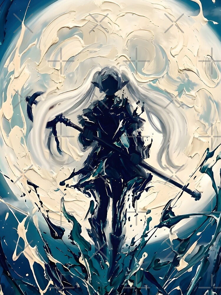 Silver Moon Goddess - Dark Fantasy Painterly Anime Art by Waifu-Collective