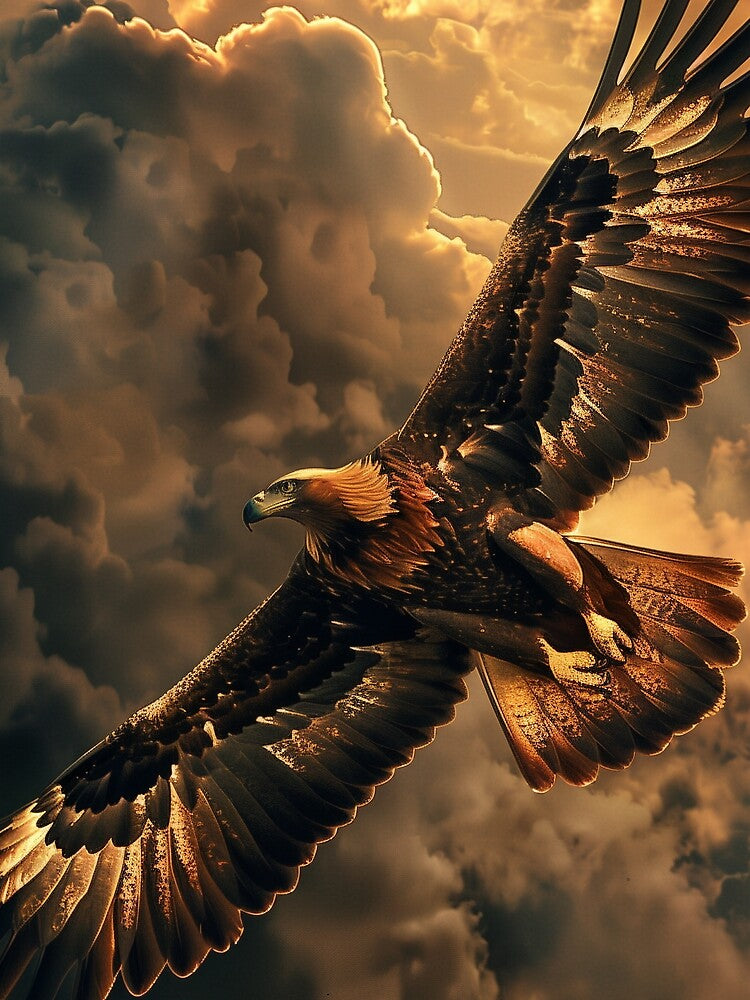 Eagle Through Golden Storm Clouds by QuantumDrift