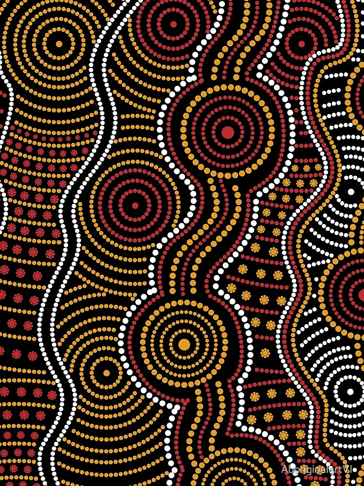 Aboriginal Dot Painting Waterhole Red And Yellow by AboriginalartVI