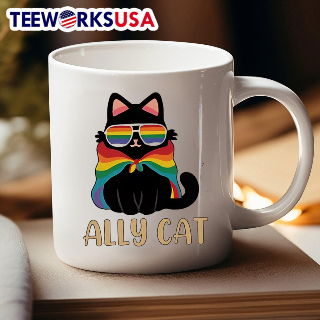 Ally Cat Rainbow Glasses And Cape Cat Shirt