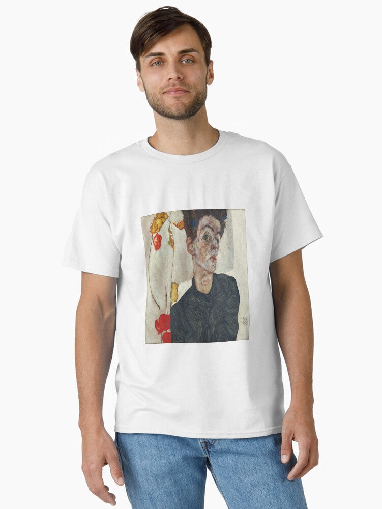 Egon Schiele Self Portrait with Chinese Lantern Plant 1912 Classic T-Shirt