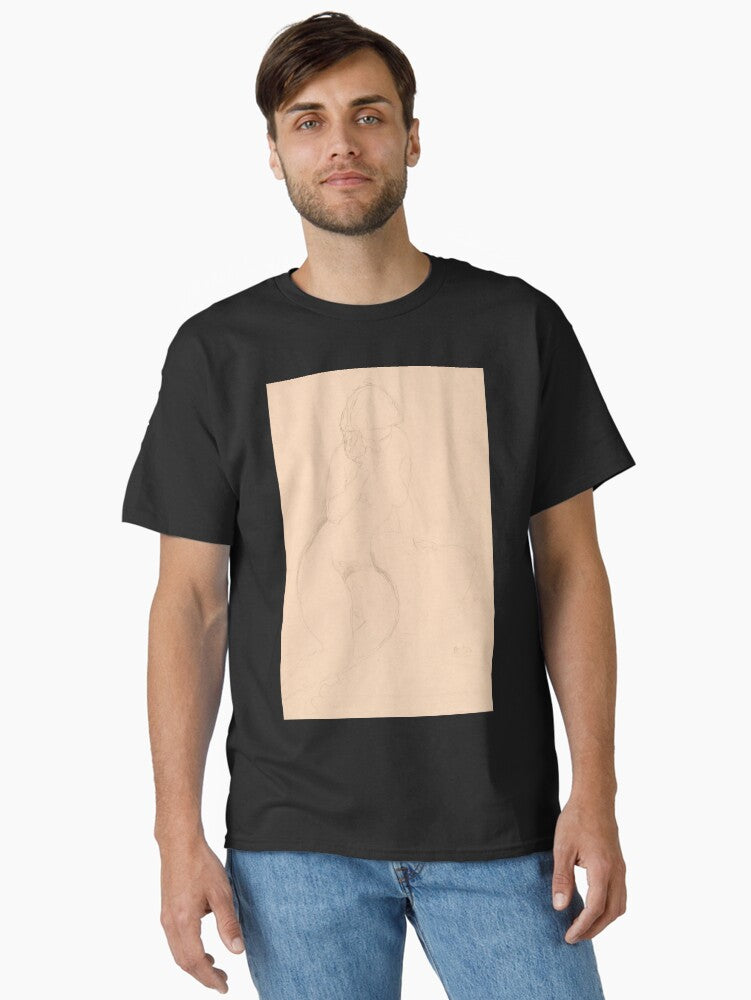 Seated Nude With Hand at Cheek by Gustav Klimt: Minimalist Figure Drawing Poster Classic T-Shirt