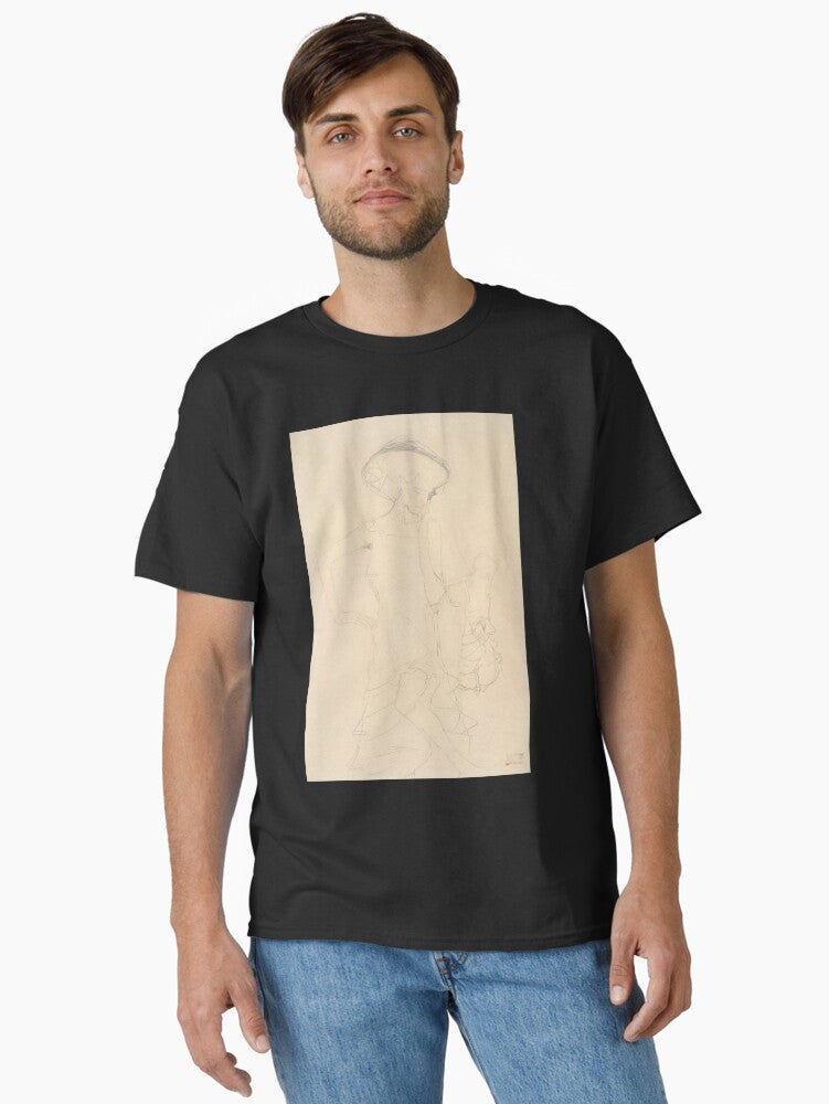 Copy of Gustav Klimt Poster: Standing Pregnant Woman Study for Hope II: Minimalist Line Art Classic T-Shirt