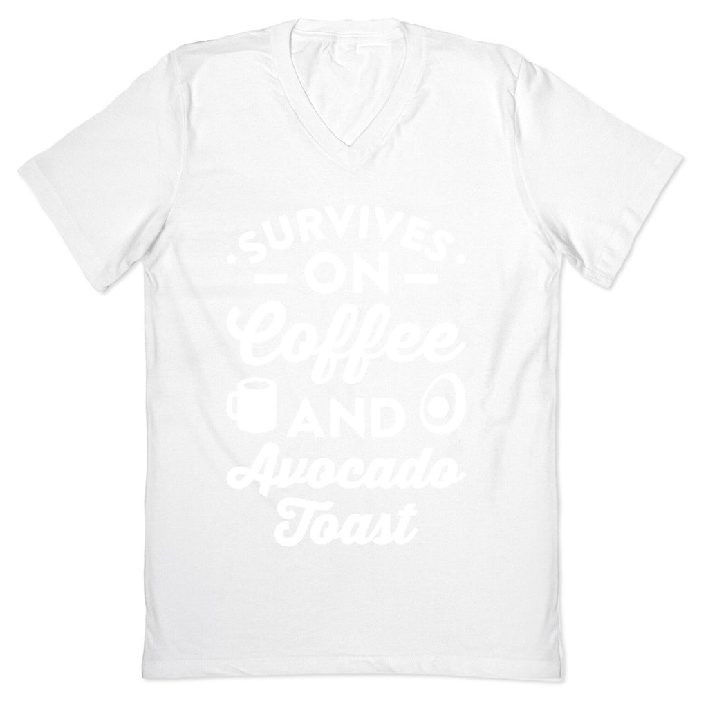 Survives On Coffee And Avocado Toast V-Neck
