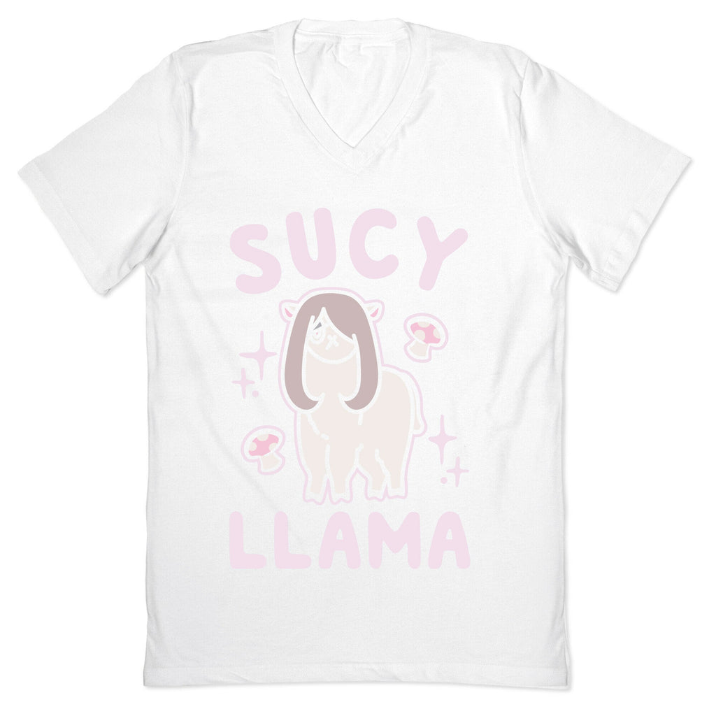 Sucy Llama Parody White Print V-Neck