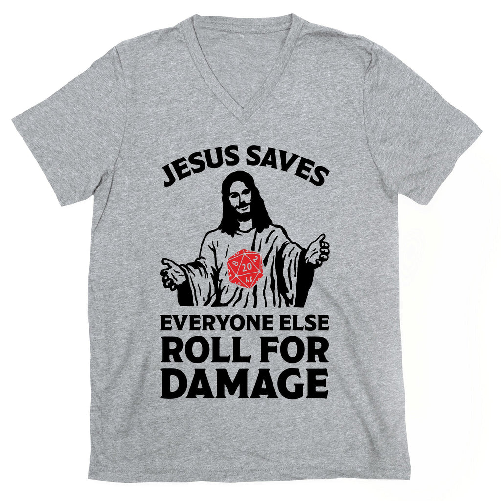 Jesus Saves Everyone Else Roll For Damage V-Neck