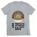 He Protects He Attacks He Also Takes Naps V-Neck