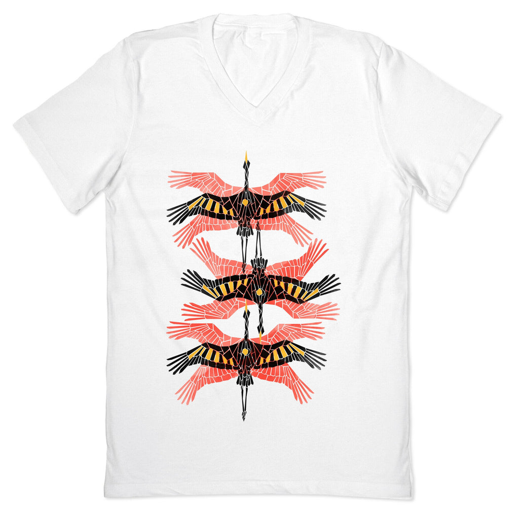 Geometric Deco Flying Cranes V-Neck