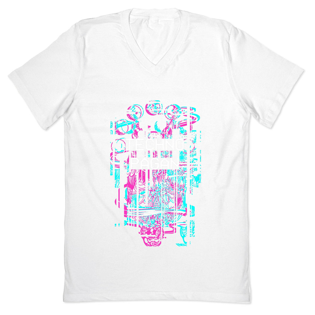 Techno Pagan Glitch Art V-Neck