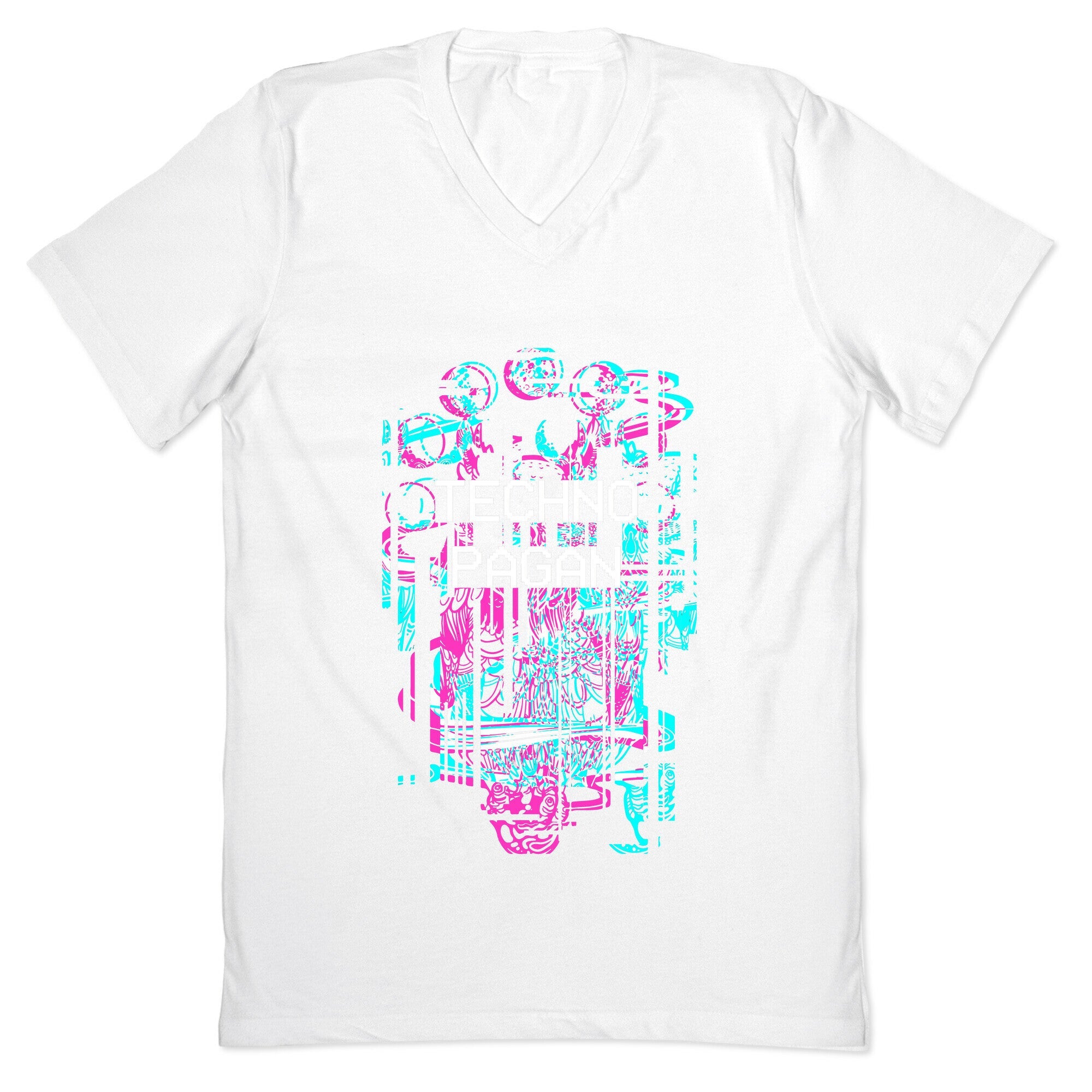Techno Pagan Glitch Art V-Neck