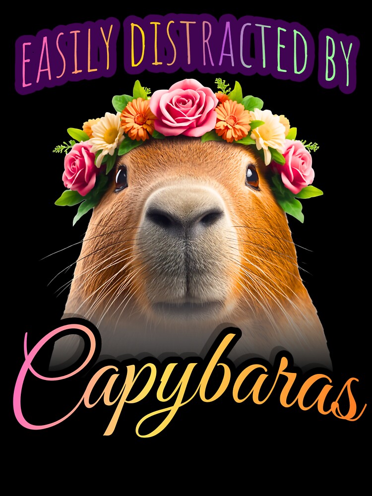 Easily Distracted By Capybaras Funny Capybara Flower Crown T-Shirt by TwistedComicLab