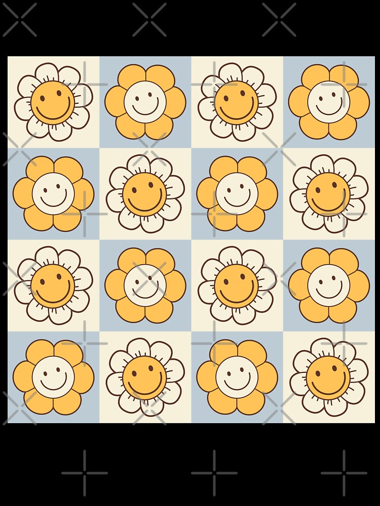 Checkered Hippie Happy Smiley Flowers by Throwtopia