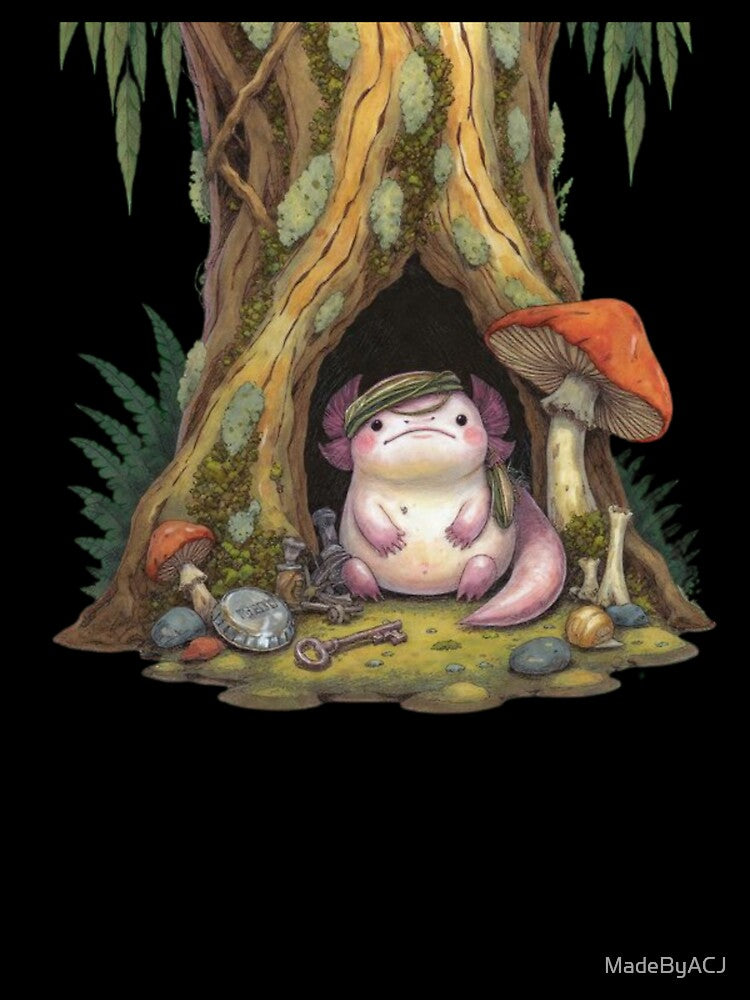 Trinket Keeper Axolotl – Goblincore Forest Spirit With Keys & Mushrooms by MadeByACJ