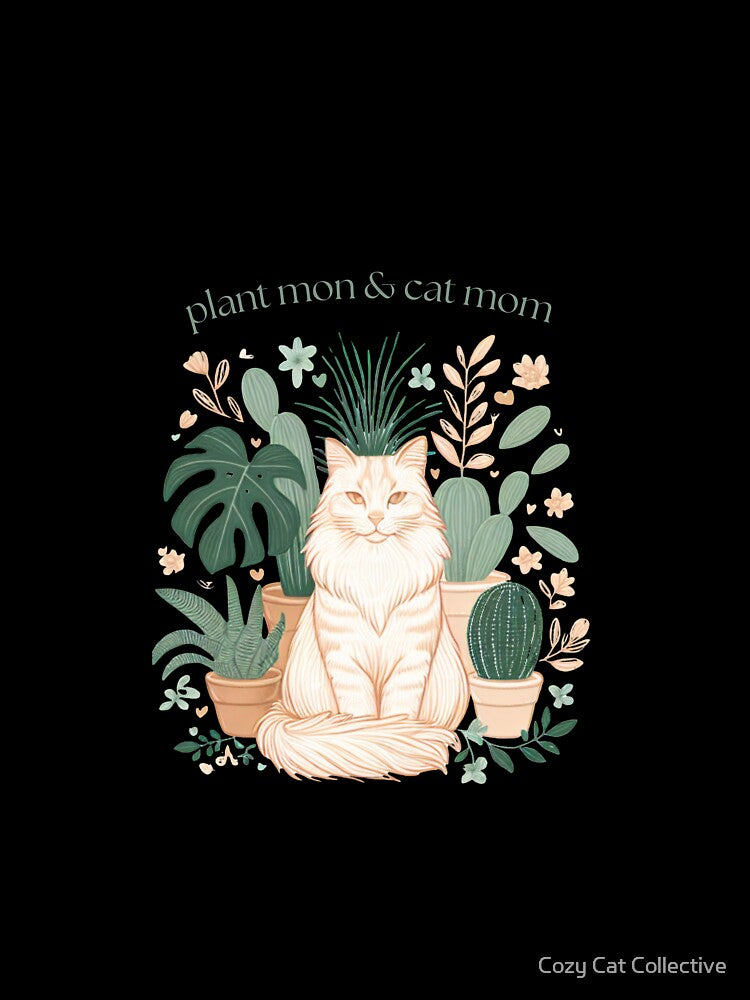 Plant Mom & Cat Mom Aesthetic – Cute Botanical Cat Lover Gift Shirt by Cozy Cat Collective