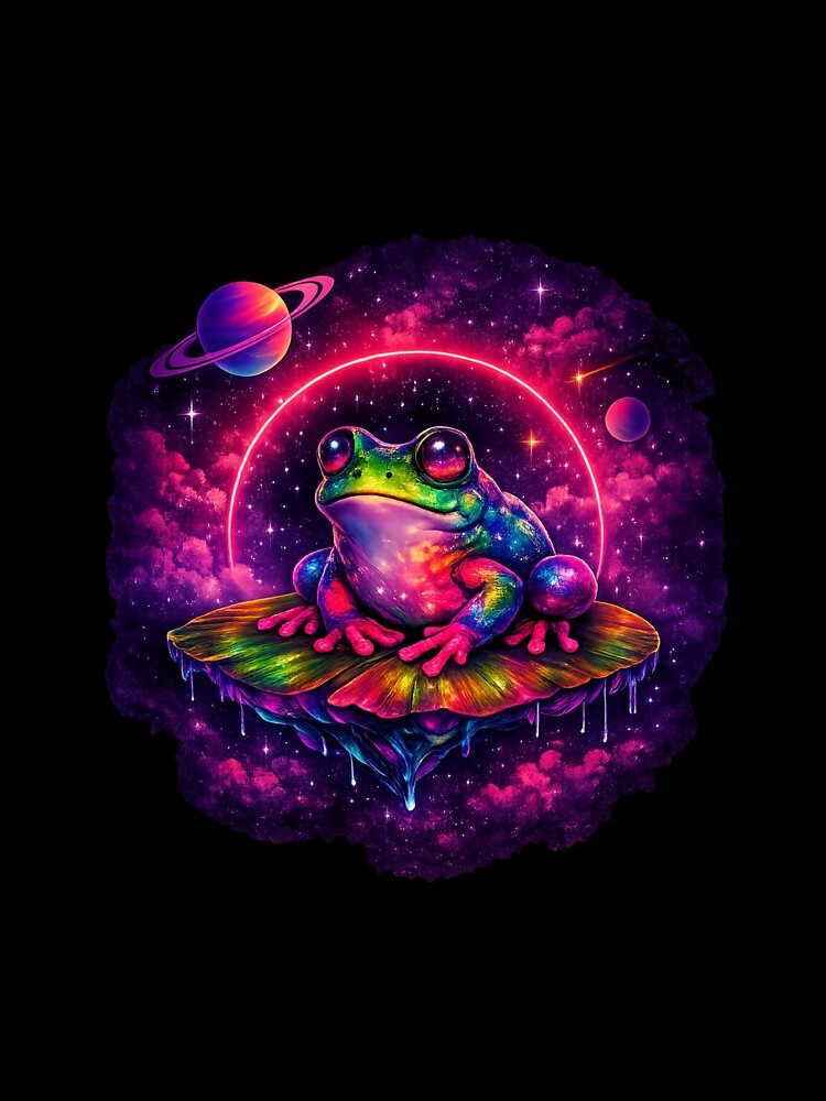 Cosmic Frog on Mushroom - Space Neon Galaxy Art by EdgeSphere