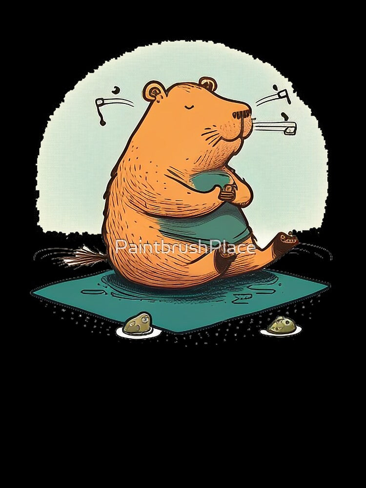 Funny Yoga Capybara Sticker – Peaceful Cartoon Animal Illustration by PaintbrushPlace