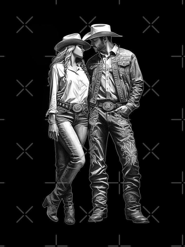 Black and White Western Cowboy Couple Country Romance by inkoutninja